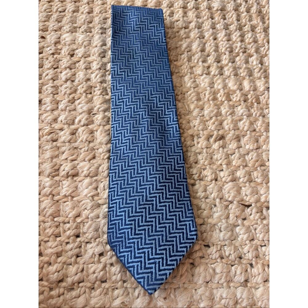 Charvet Paris Blue Geometric Silk Tie | Luxury French Designer Necktie | Chevron - Picture 2 of 7